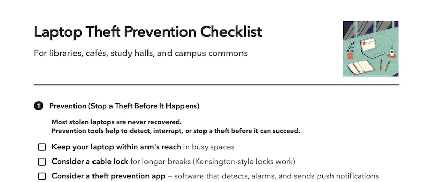 Campus Laptop Theft Prevention Checklist thumbnail